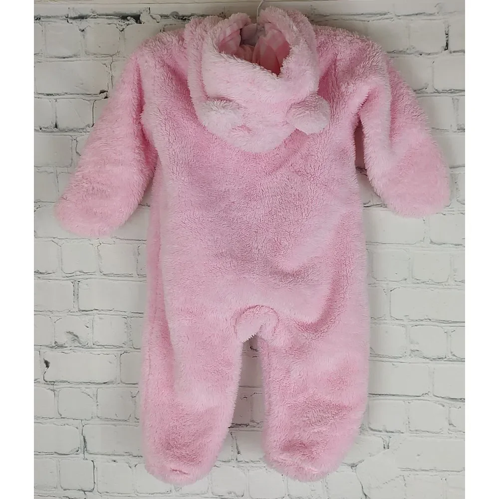 Carters Baby Girl Pink Fleece Hooded Pram Suit Bear Ears Footed Bunting 6 Months